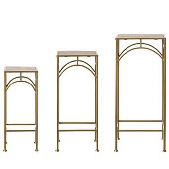 Decorative Metal Square Plant Stand, Modern Marble Look Top Display End Side Table, Set of 3
