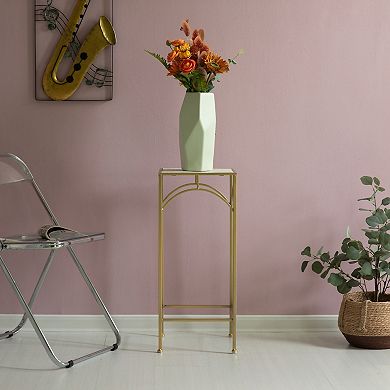 Decorative Metal Square Plant Stand, Modern Marble Look Top Display End Side Table, Set of 3