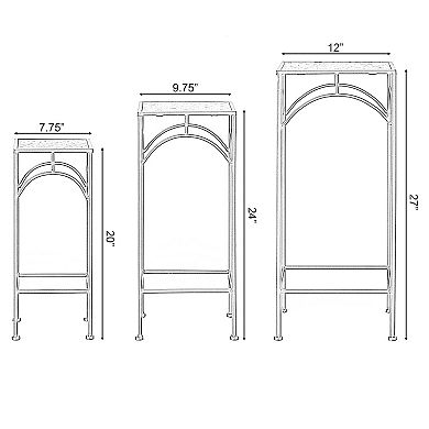 Decorative Metal Square Plant Stand, Modern Marble Look Top Display End Side Table, Set of 3