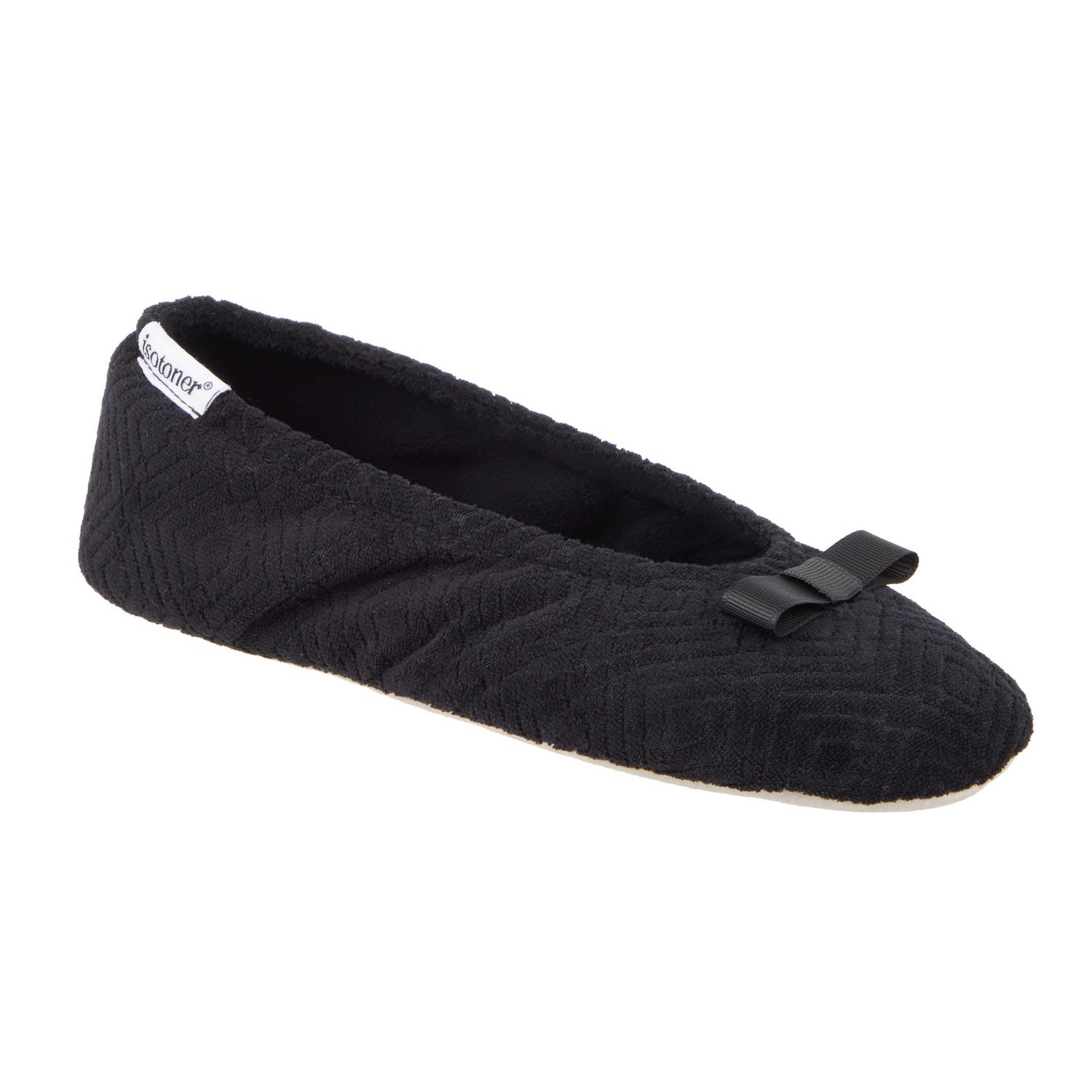 Женские тапочки isotoner Gemma Micro Terrycloth Ballerina Slippers, цвет: Чёрный