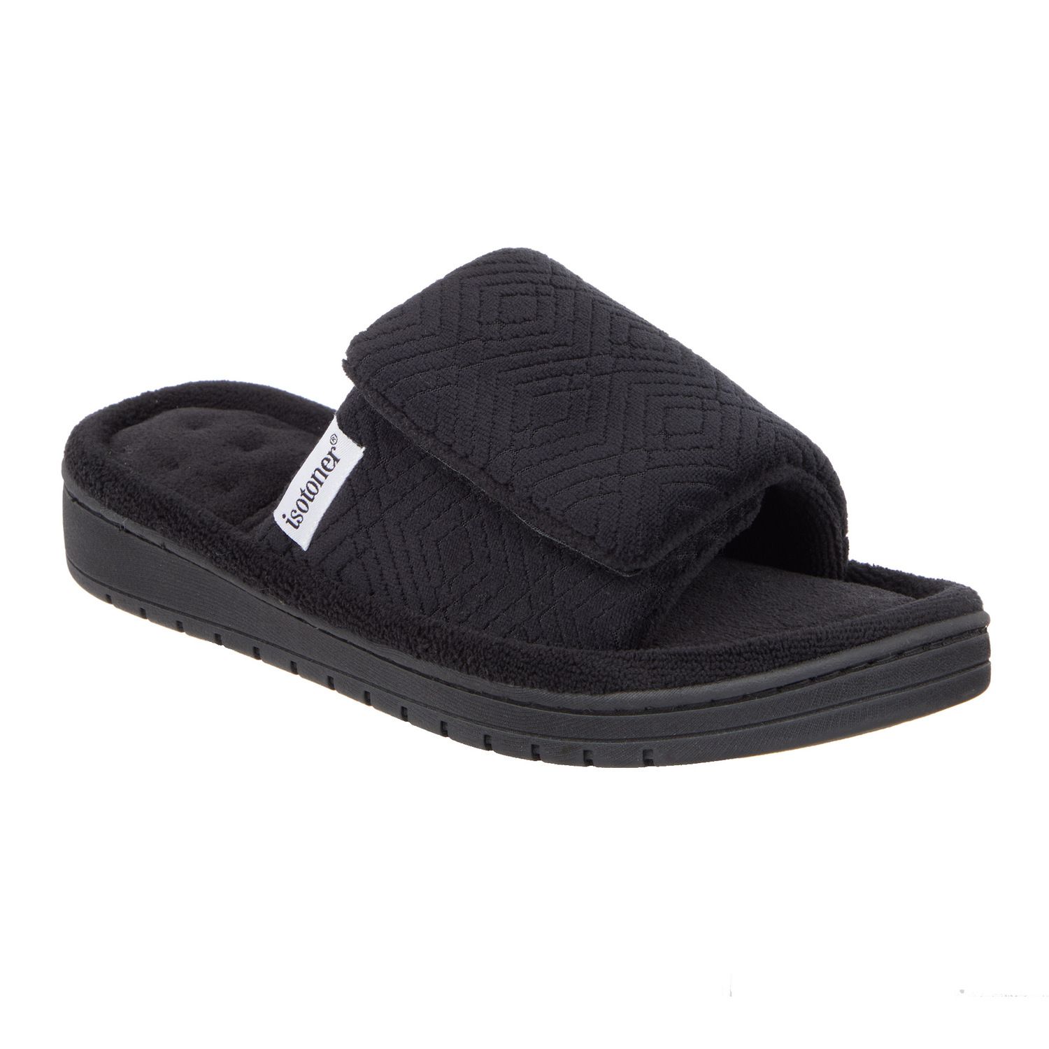 Женские тапочки isotoner Gemma Micro Terry Cloth Adjustable Slide Slippers, цвет: Чёрный