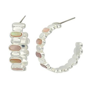 City Luxe Silver Tone Mother of Pearl Hoop Earrings