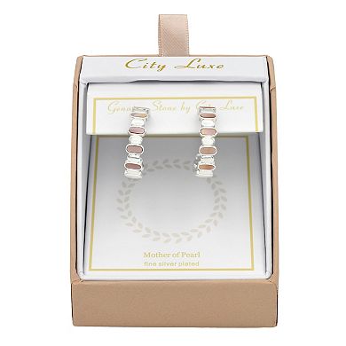 City Luxe Silver Tone Mother of Pearl Hoop Earrings