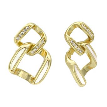 City Luxe Gold Tone Mother of Pearl & Cubic Zirconia Link Drop Earrings