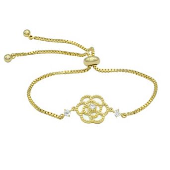 City Luxe Gold Tone Mother of Pearl & Cubic Zirconia Flower Adjustable Bracelet