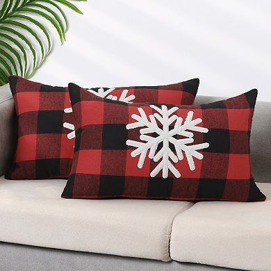 Pack Of 2 Plaid Print Throw Pillow Covers Farmhouse Cushion Covers Decorative Pillowcase 12"x20"