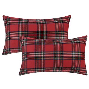 Pack Of 2 Festive Plaid Decorative Throw Pillow Covers Scottish Tartan Square Cushion Covers 12"x20"