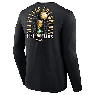 Men's Fanatics Black Boston Celtics 2024 NBA Finals Champions Fade Away Jumper Roster Signature Long Sleeve T-Shirt