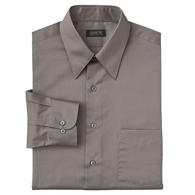 Arrow Classic-Fit Solid Sateen Point-Collar Dress Shirt Men