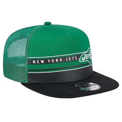 Men s New Era Green Black New York Jets Half Stripe Trucker A Frame 9FIFTY Snapback Hat