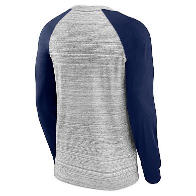Men's Fanatics Heather Gray/Navy New England Patriots Fair Shake Raglan Long Sleeve T-Shirt