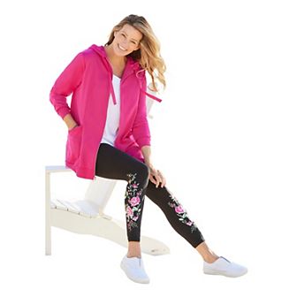 Woman Within Plus Size Zip Front Tunic Hoodie Jacket