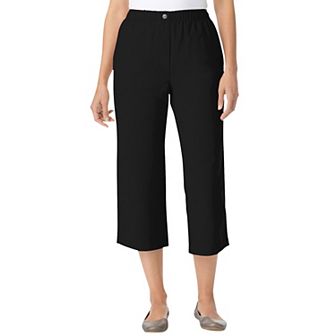 Woman Within Plus Size 7-Day Elastic-Waist Pull-On Cotton Denim Capri Jeans