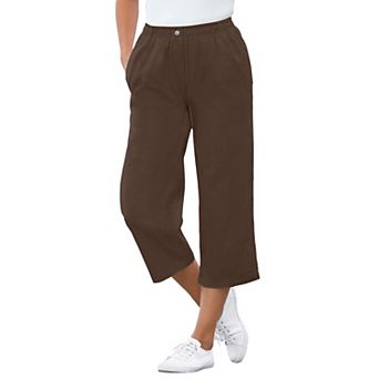 Woman Within Plus Size 7-Day Elastic-Waist Pull-On Cotton Denim Capri Jeans