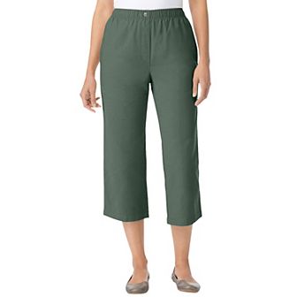 Woman Within Plus Size 7-Day Elastic-Waist Pull-On Cotton Denim Capri Jeans