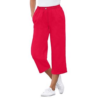 Woman Within Plus Size 7-Day Elastic-Waist Pull-On Cotton Denim Capri Jeans