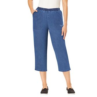 Woman Within Plus Size Fineline Stretch Denim Pull-On Capri Jeans