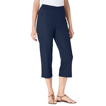 Woman Within Plus Size Fineline Stretch Denim Pull-On Capri Jeans