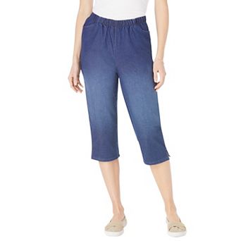Woman Within Plus Size Fineline Stretch Denim Pull-On Capri Jeans