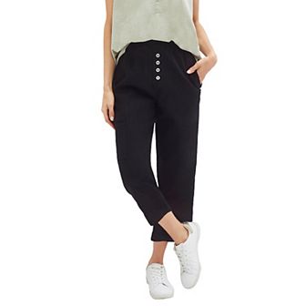 ellos Women's Plus Size Ribbed Elastic Waist Linen-Blend Capris