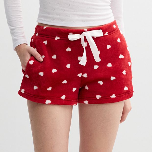 Juniors Harper Ivy Plush Pajama Shorts Girl s Size Medium Red Hearts