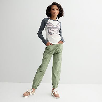 Girls 6-20 SO® Long Sleeve Raglan Graphic Baby Tee in Regular & Plus