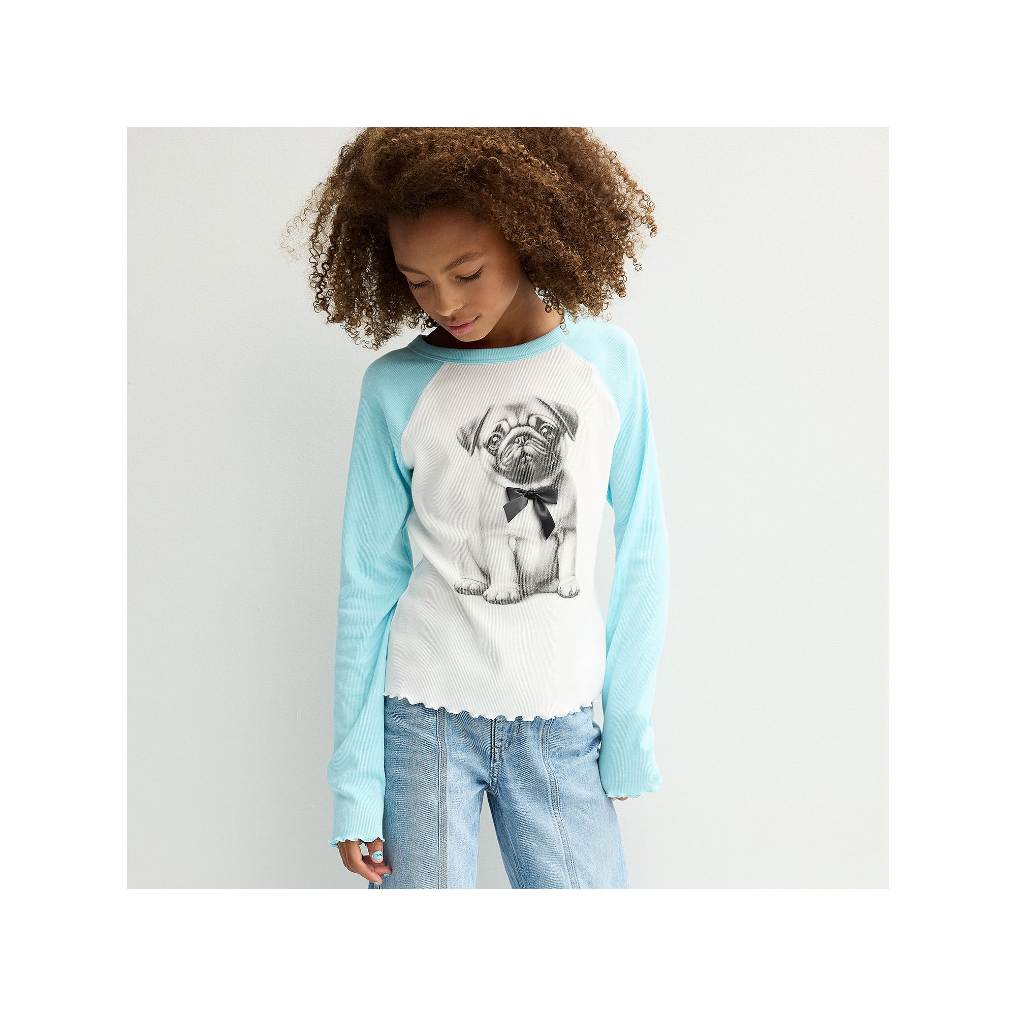 Girls 6-20 SO® Long Sleeve Raglan Graphic Baby Tee in Regular & Plus, Girl
