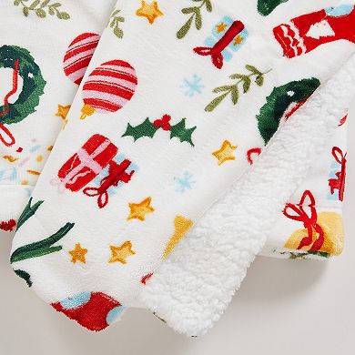 Madelinen® Holiday Printed Plush to Sherpa Throw Blanket