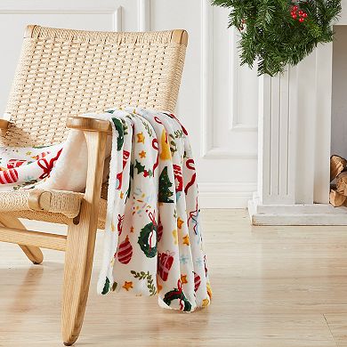 Madelinen® Holiday Printed Plush to Sherpa Throw Blanket