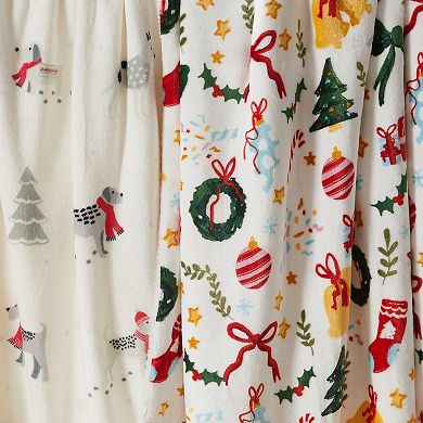 Madelinen® Holiday Printed Plush to Sherpa Throw Blanket