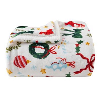 Madelinen® Holiday Printed Plush to Sherpa Throw Blanket