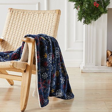 Madelinen® Holiday Printed Plush to Sherpa Throw Blanket