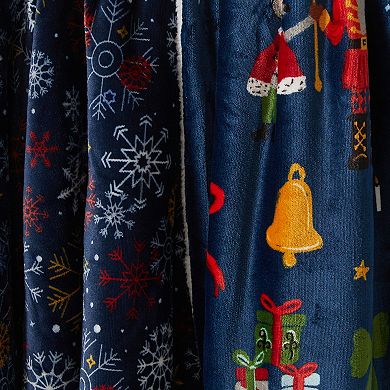 Madelinen® Holiday Printed Plush to Sherpa Throw Blanket