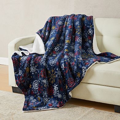 Madelinen® Holiday Printed Plush to Sherpa Throw Blanket