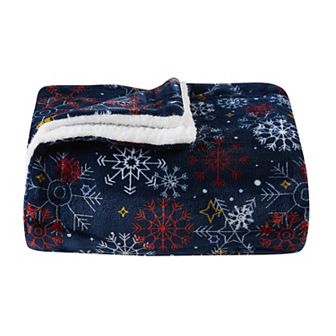 Madelinen® Holiday Printed Plush to Sherpa Throw Blanket