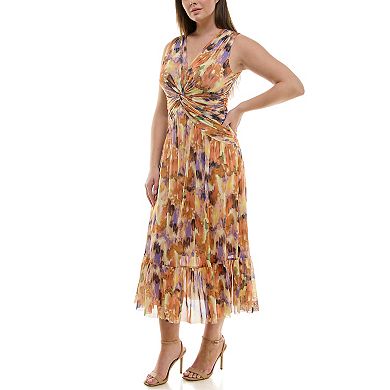 Women's Nicole Miller Twist-Front Printed Mesh Midi Dress