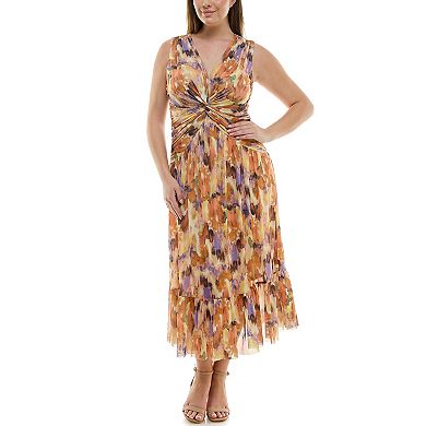 Women's Nicole Miller Twist-Front Printed Mesh Midi Dress
