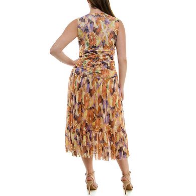 Women's Nicole Miller Twist-Front Printed Mesh Midi Dress