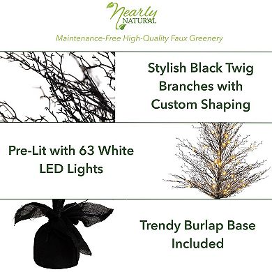 nearly natural 4-ft. Pre-Lit Halloween Black Twig Artificial Fall Tree in Burlap Planter