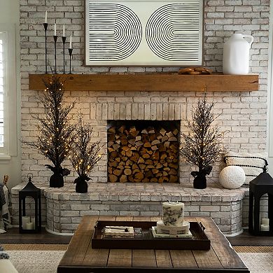 nearly natural 4-ft. Pre-Lit Halloween Black Twig Artificial Fall Tree in Burlap Planter