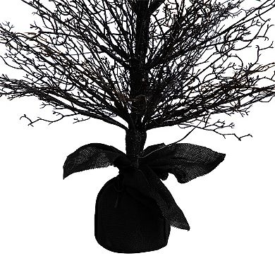 nearly natural 4-ft. Pre-Lit Halloween Black Twig Artificial Fall Tree in Burlap Planter