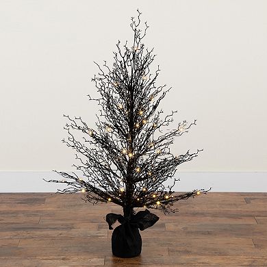 nearly natural 4-ft. Pre-Lit Halloween Black Twig Artificial Fall Tree in Burlap Planter