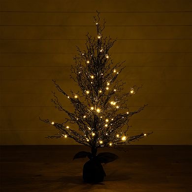 nearly natural 4-ft. Pre-Lit Halloween Black Twig Artificial Fall Tree in Burlap Planter