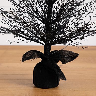 nearly natural 4-ft. Pre-Lit Halloween Black Twig Artificial Fall Tree in Burlap Planter
