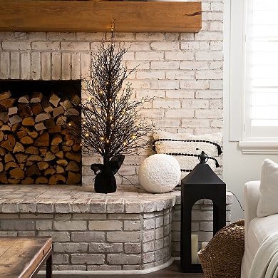 nearly natural 4-ft. Pre-Lit Halloween Black Twig Artificial Fall Tree in Burlap Planter