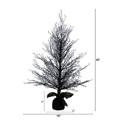nearly natural 4-ft. Pre-Lit Halloween Black Twig Artificial Fall Tree in Burlap Planter