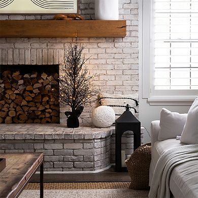 nearly natural 4-ft. Pre-Lit Halloween Black Twig Artificial Fall Tree in Burlap Planter