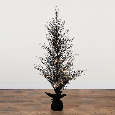 nearly natural 5-ft. Pre-Lit Halloween Black Twig Artificial Fall Tree in Burlap Planter