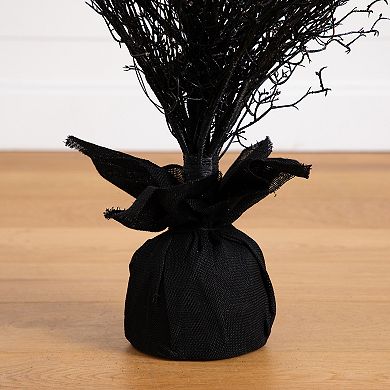nearly natural 5-ft. Pre-Lit Halloween Black Twig Artificial Fall Tree in Burlap Planter