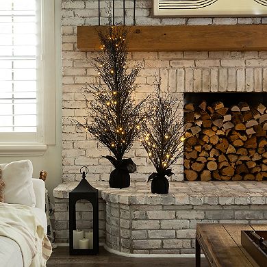 nearly natural 5-ft. Pre-Lit Halloween Black Twig Artificial Fall Tree in Burlap Planter